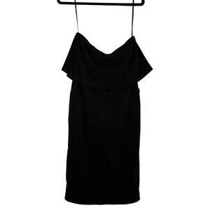 Lulus Womens Strapless Dress Medium Black Ruffle Top Pockets Midi Length LBD